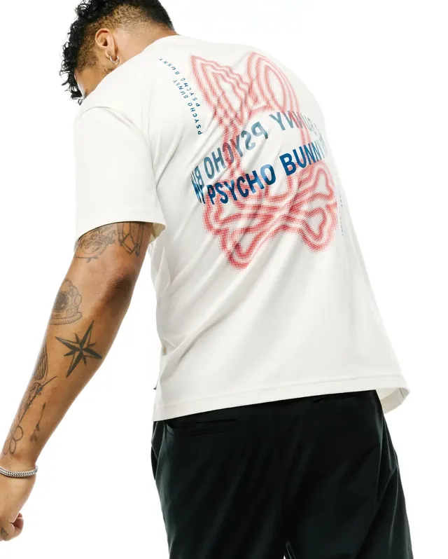 Psycho Bunny Men's Tees Alex Pima Cotton Back Graphic Tee MT0200372 maglietta ecru