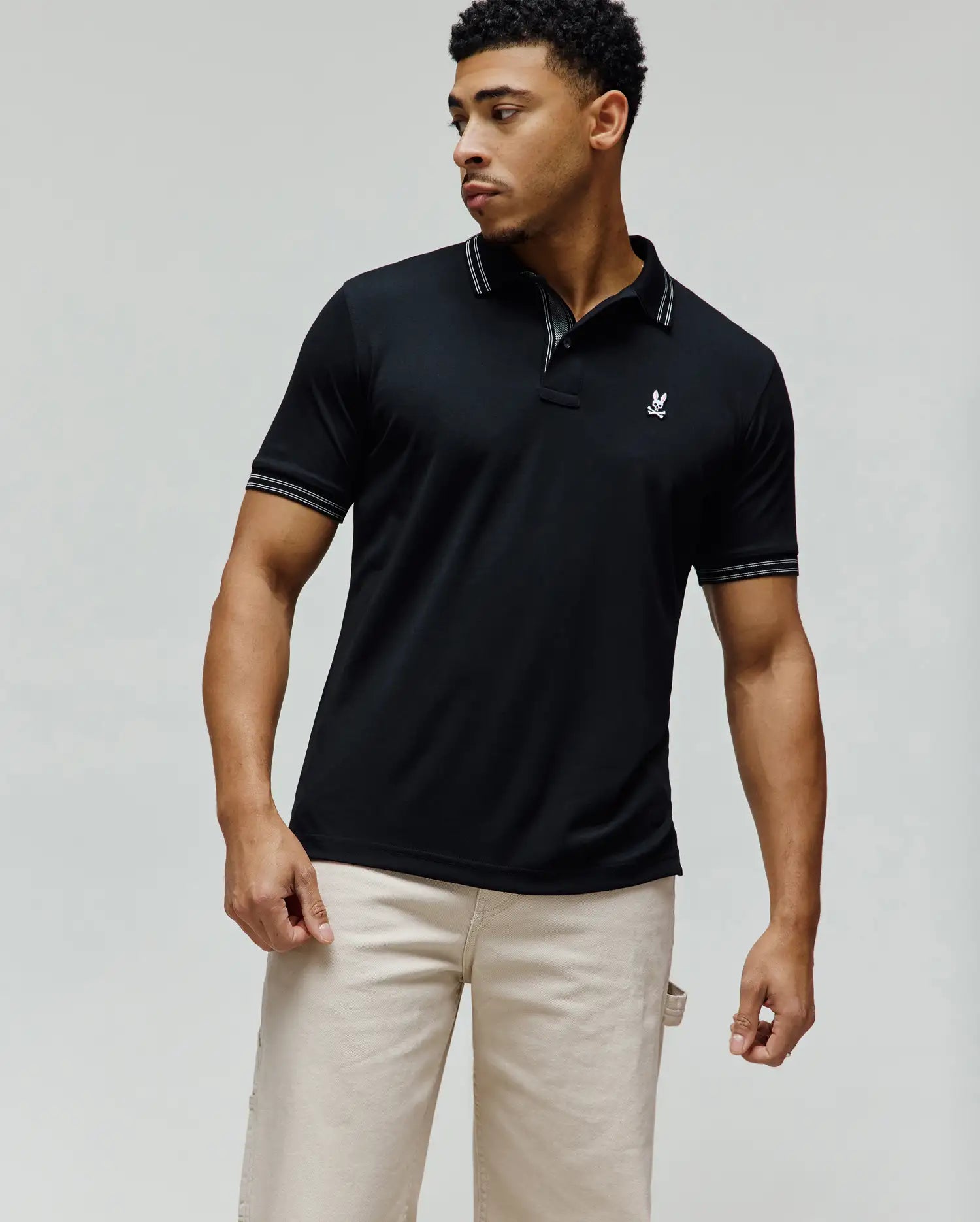 Psycho Bunny Men's Polos Kenyon Performance Piqué Polo 001 Black anti piega