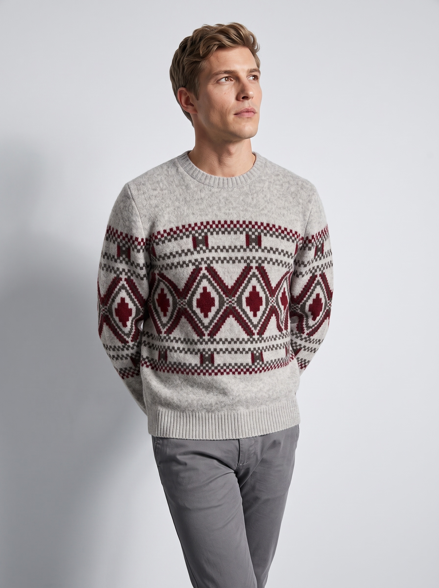 Markup Uomo Maglieria Maglione Girocollo Jacquard Etnico