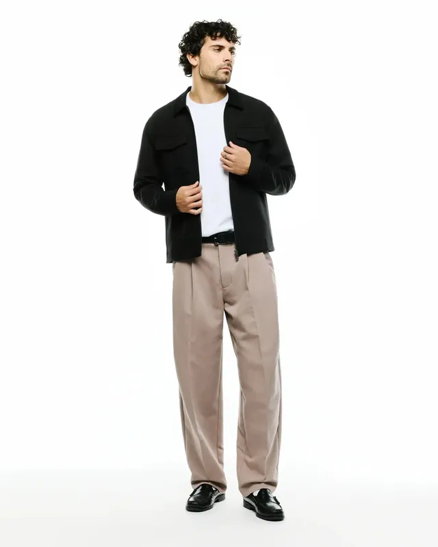 Psycho Bunny Men's Pants Wayde Wide-Leg Pleated Pants pantaloni grigio tortora