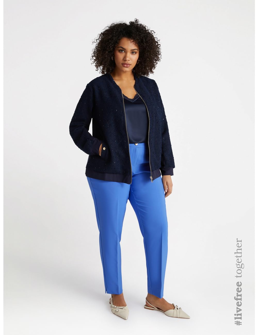 Fiorella Rubino Top e t-shirt Top in Due Tessuti con Scollo a V Blu S Plus