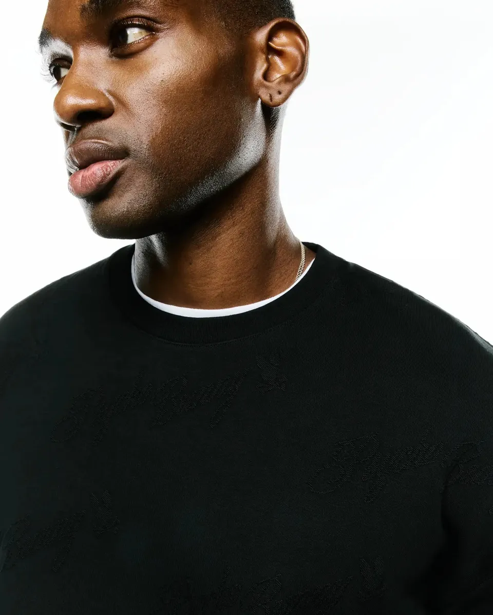 Psycho Bunny Men's Sweatshirts & Hoodies Cedrick Jacquard Sweatshirt felpa nera relaxed