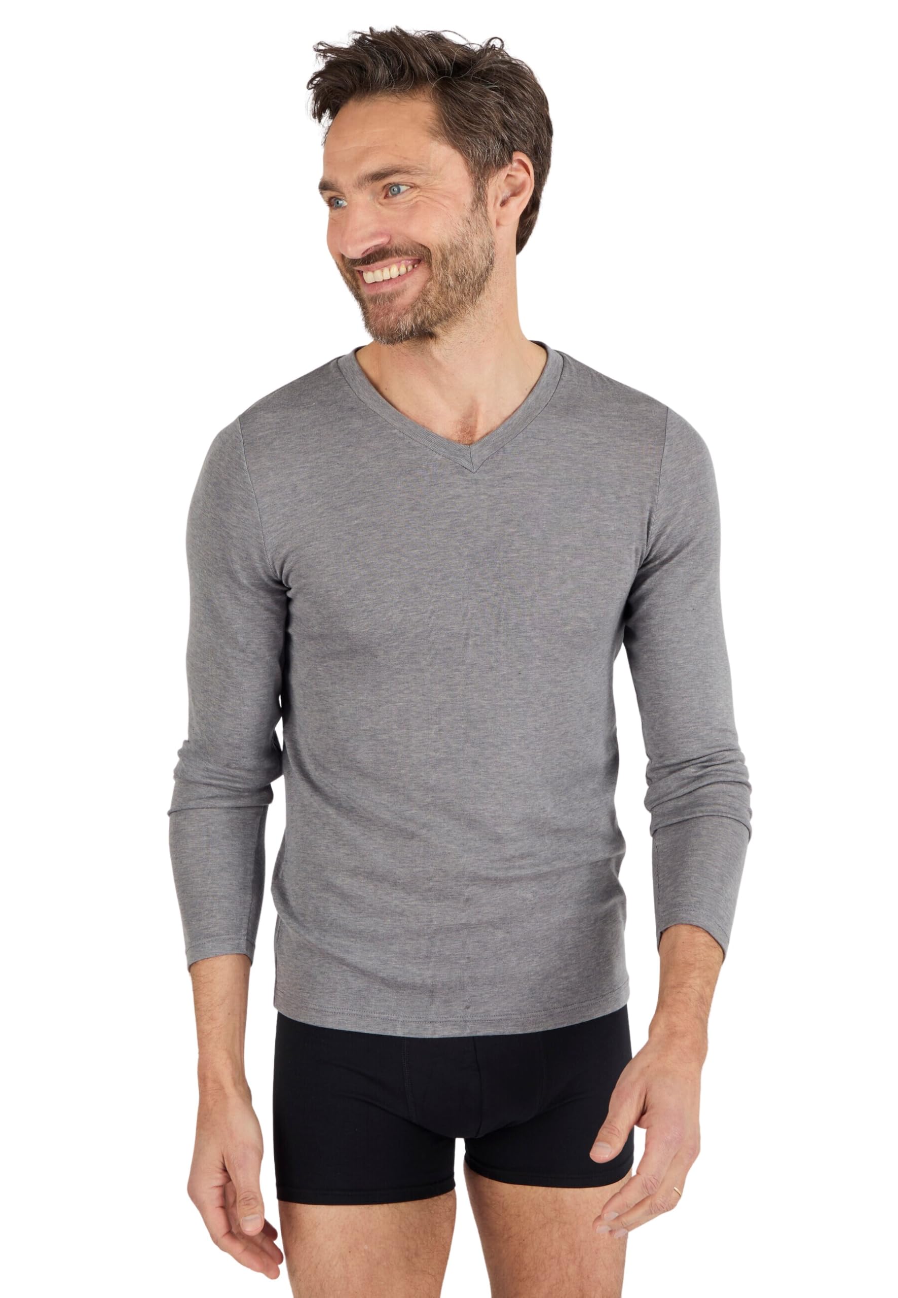Damart Thermolactyl T-shirt uomo scollo a V manica lunga grigio melange scuro S