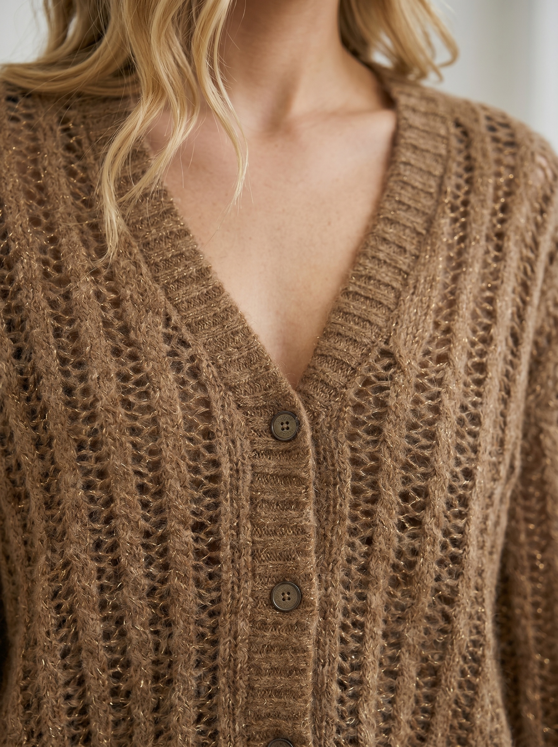 Markup Donna Maglieria Cardigan traforato a trecce in filo lurex