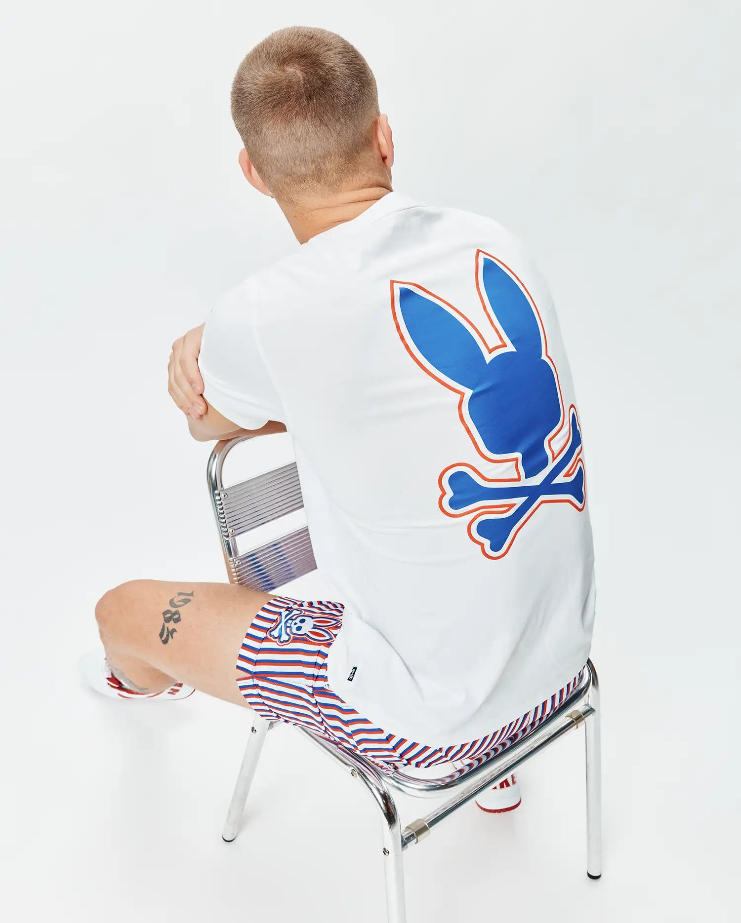 Psycho Bunny Men's Tees John Back Graphic T-shirt bianca cotone Pima