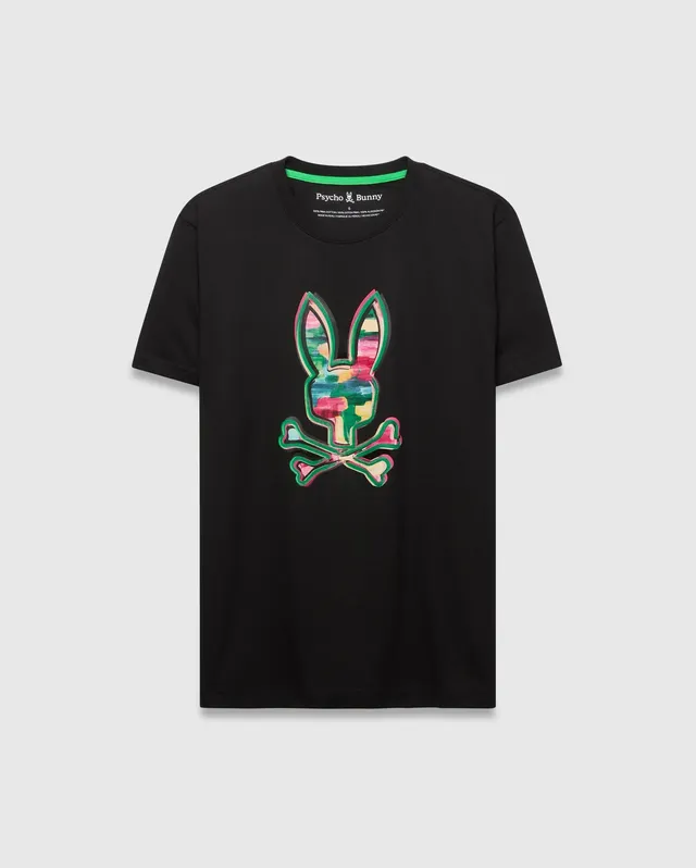 Psycho Bunny Men's Tees MENS NATE GRAPHIC TEE MT0200307 t-shirt nera cotone Pima