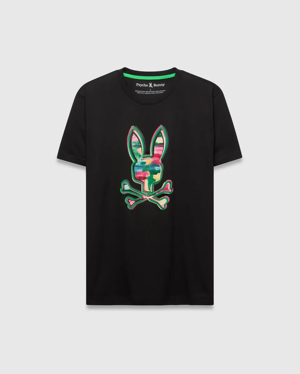 Psycho Bunny Men's Tees MENS NATE GRAPHIC TEE MT0200307 t-shirt nera cotone Pima