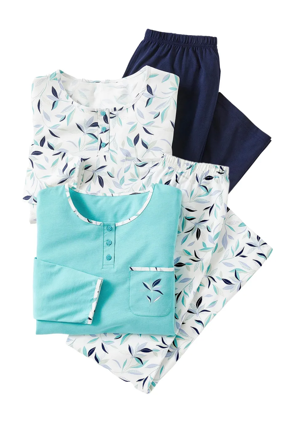Damart Homewear Set di 2 Pigiami Donna Blu Fogliame Cotone