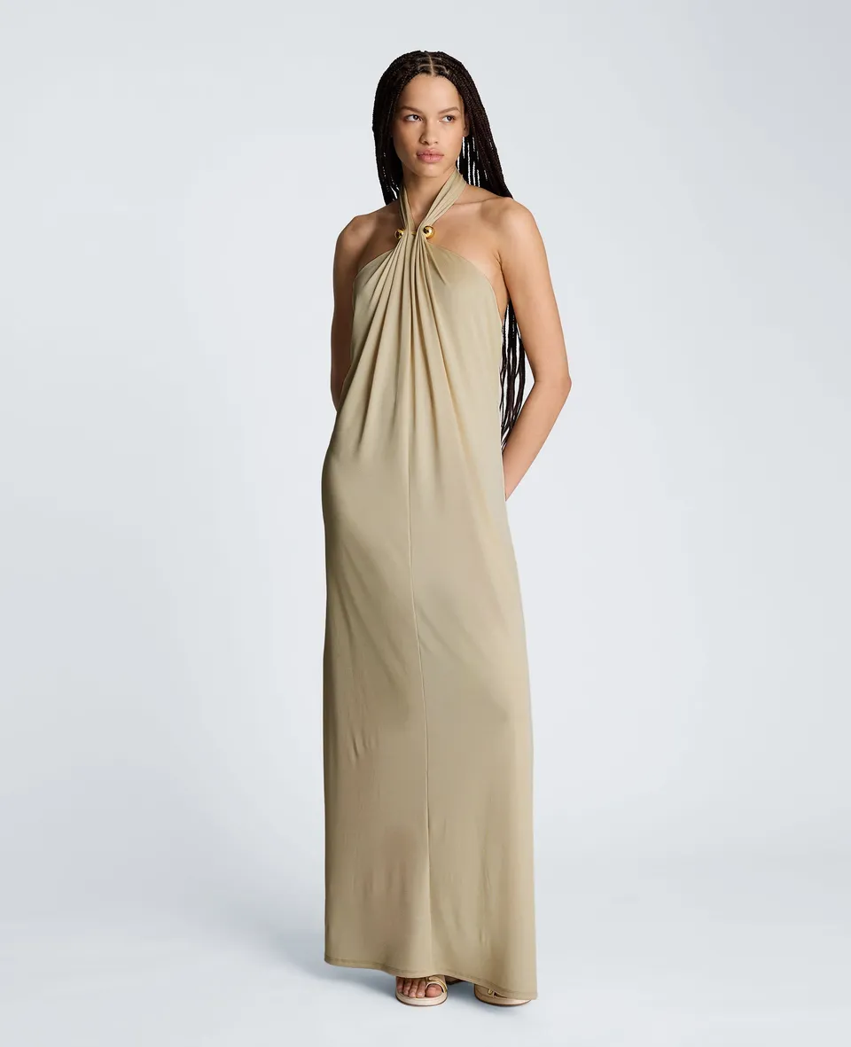 Kenneth Cole Reaction Clothing Halter Maxi Dress abito lungo eggshell in jersey