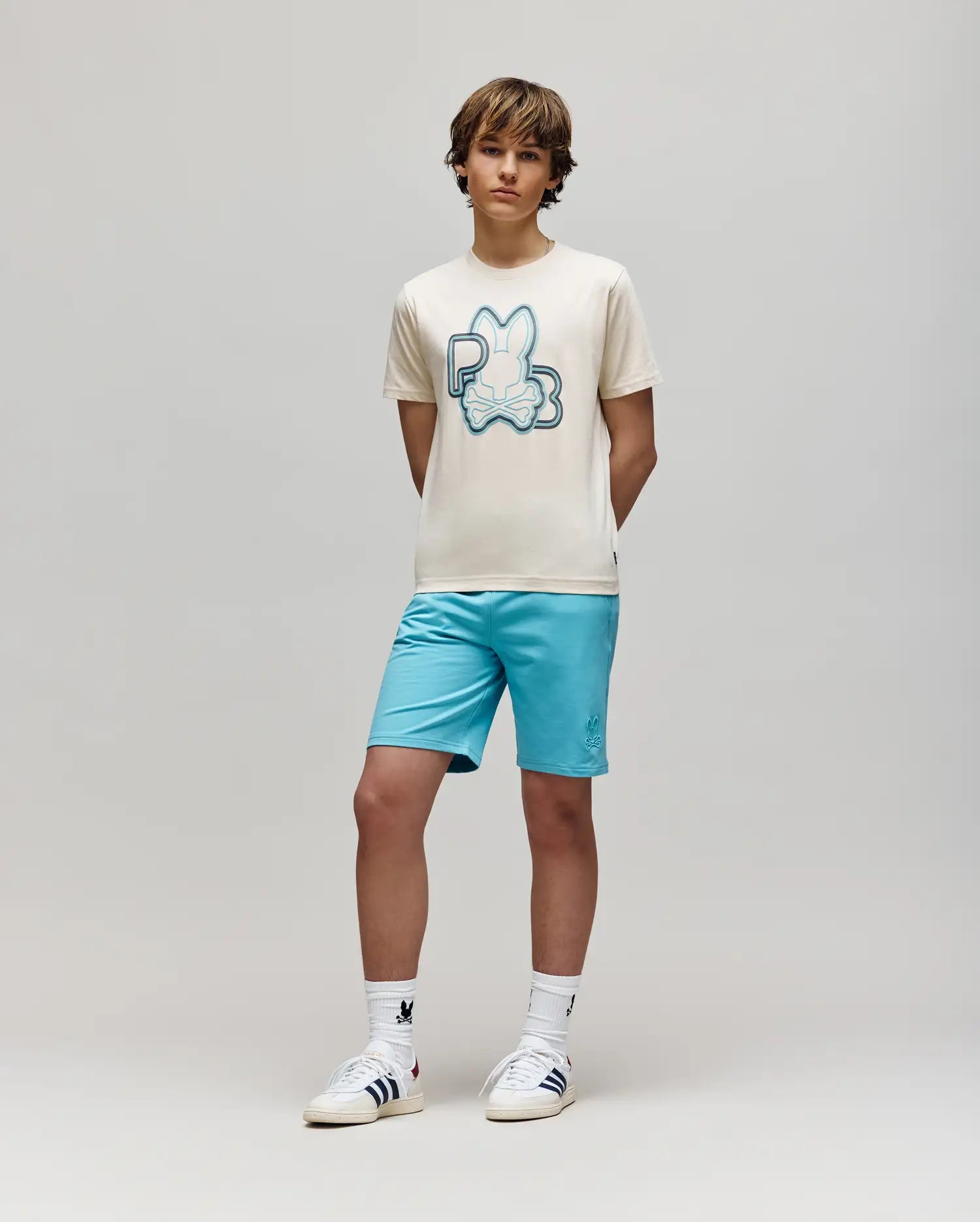 Psycho Bunny Kids Bottoms Levanzo pantaloncini azzurri in French Terry