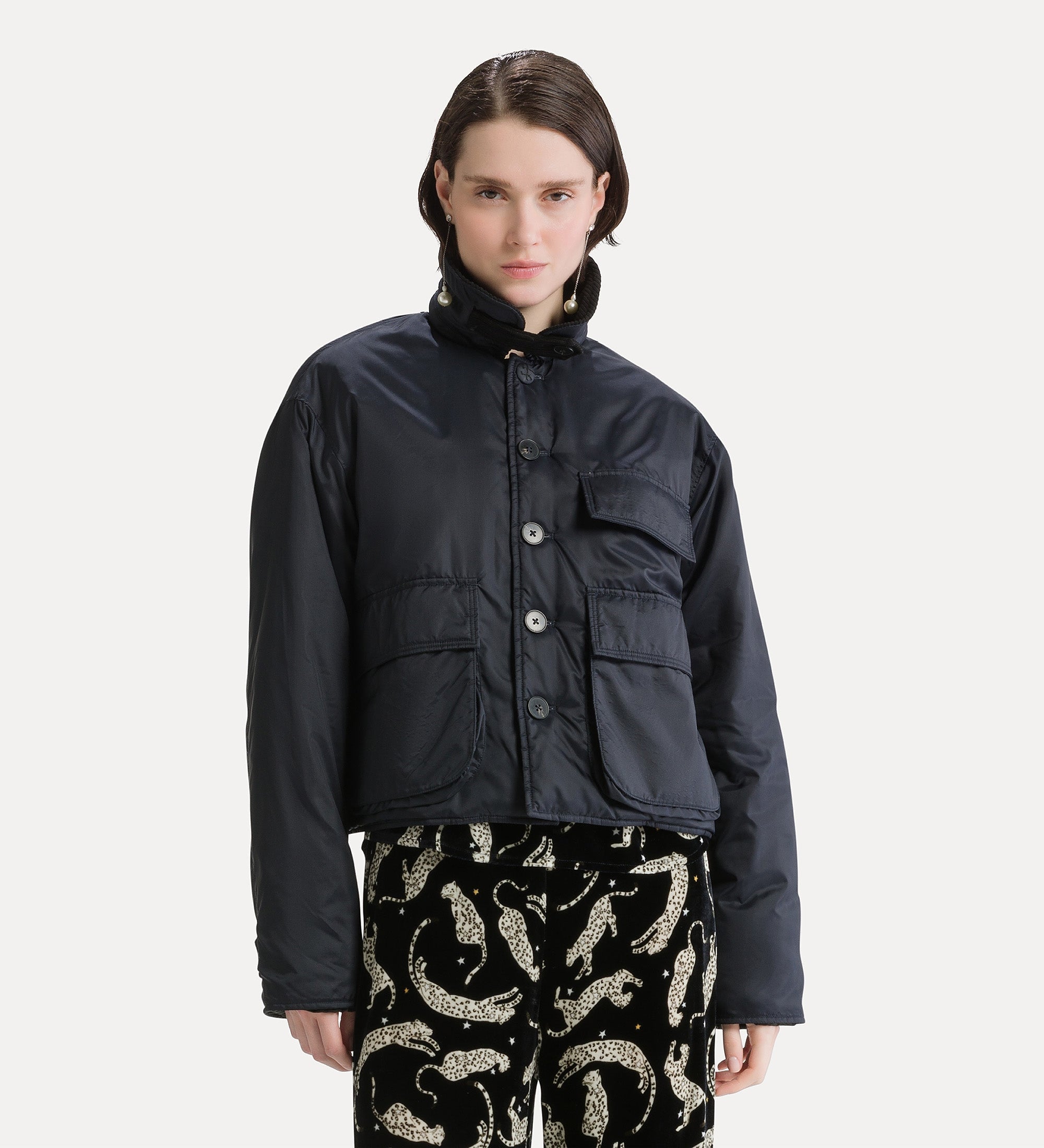 Forte giacca British cropped in nylon nera
