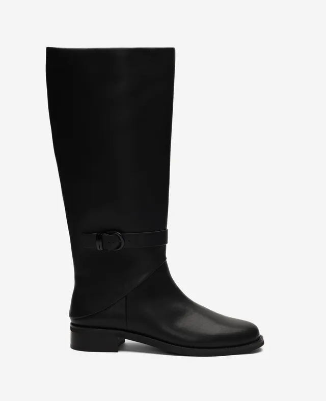 Kenneth Cole Reaction Shoes Joey Leather Belted Riding Boot stivale Black Leather in pelle