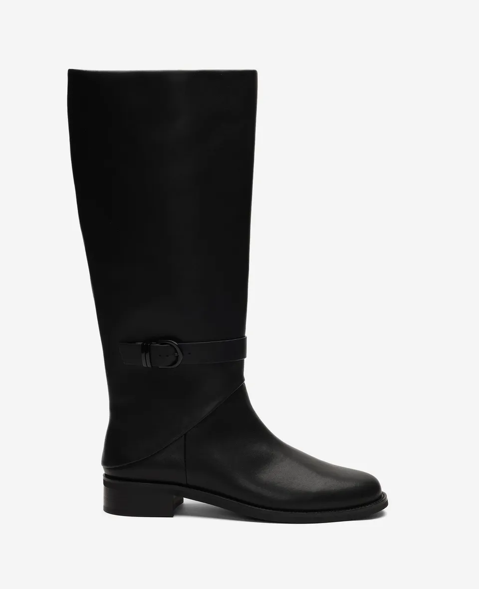 Kenneth Cole Reaction Shoes Joey Leather Belted Riding Boot stivale Black Leather in pelle