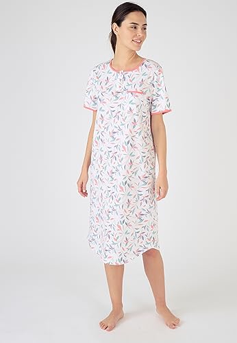 Damart Homewear Set di 2 camicie da notte in puro cotone pettinato Rosa Fogliame 38-40
