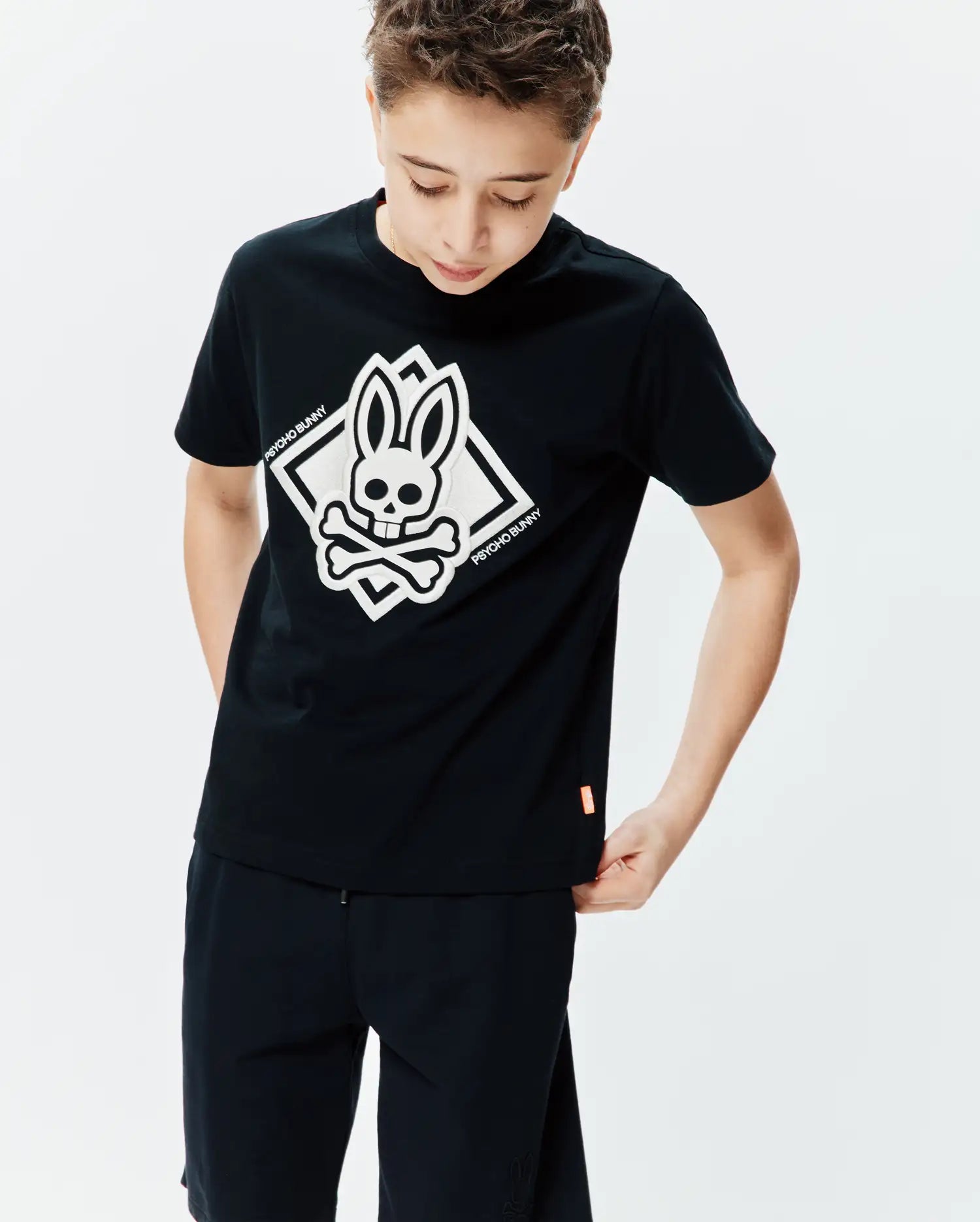 Psycho Bunny Kids Tees Tobias Graphic Tee maglietta nera cotone Pima