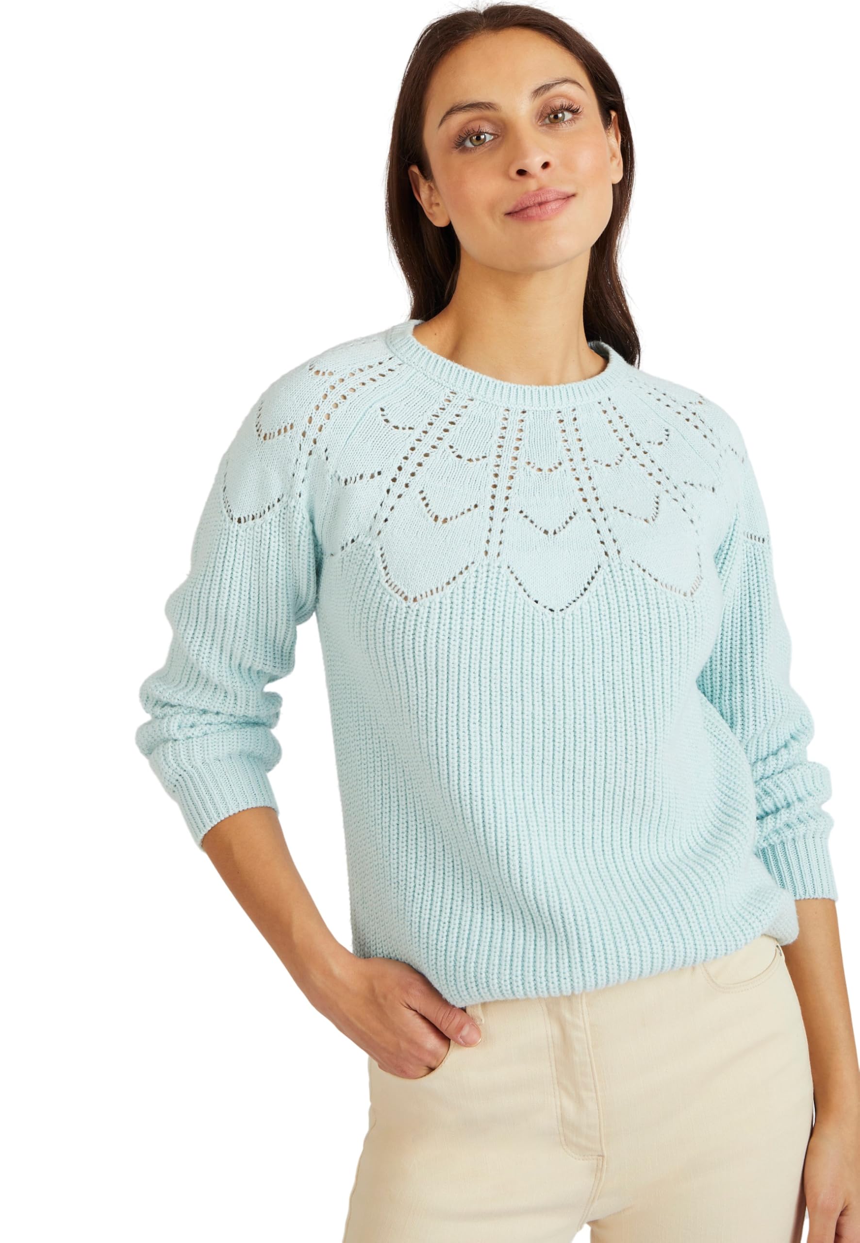 Damart Prêt-à-porter Maglione Dettagli traforati blu 38-40 cotone