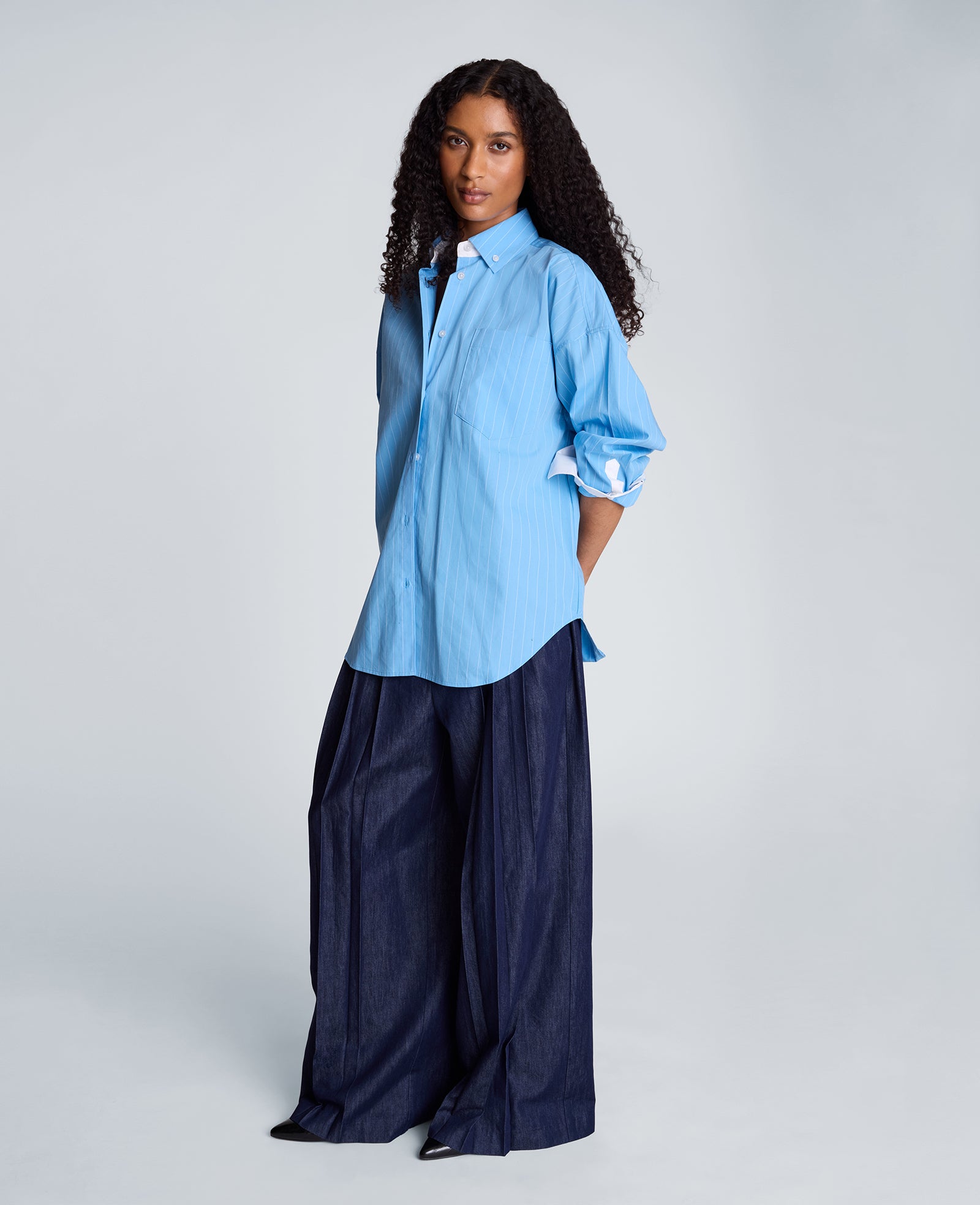 Kenneth Cole Reaction Clothing High Rise Fly Front Pleat Wide Leg Pantaloni Donna Blu