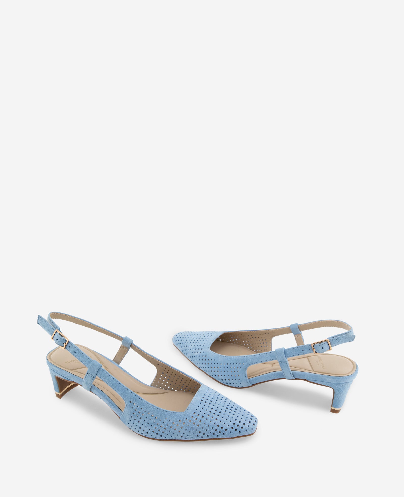 Kenneth Cole Reaction Shoes Marbella Perforated Suede Slingback Heel décolleté azzurre
