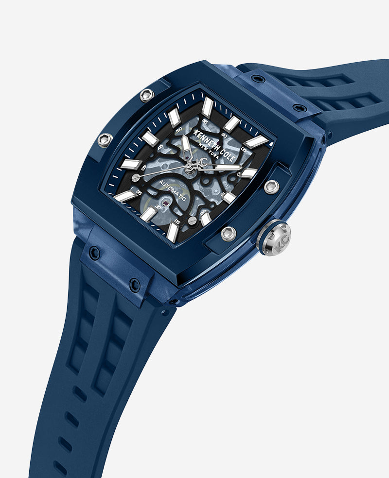 Kenneth Cole Reaction Watches Skeleton Automatic Blue Silicone Strap Watch orologio blu taglia unica