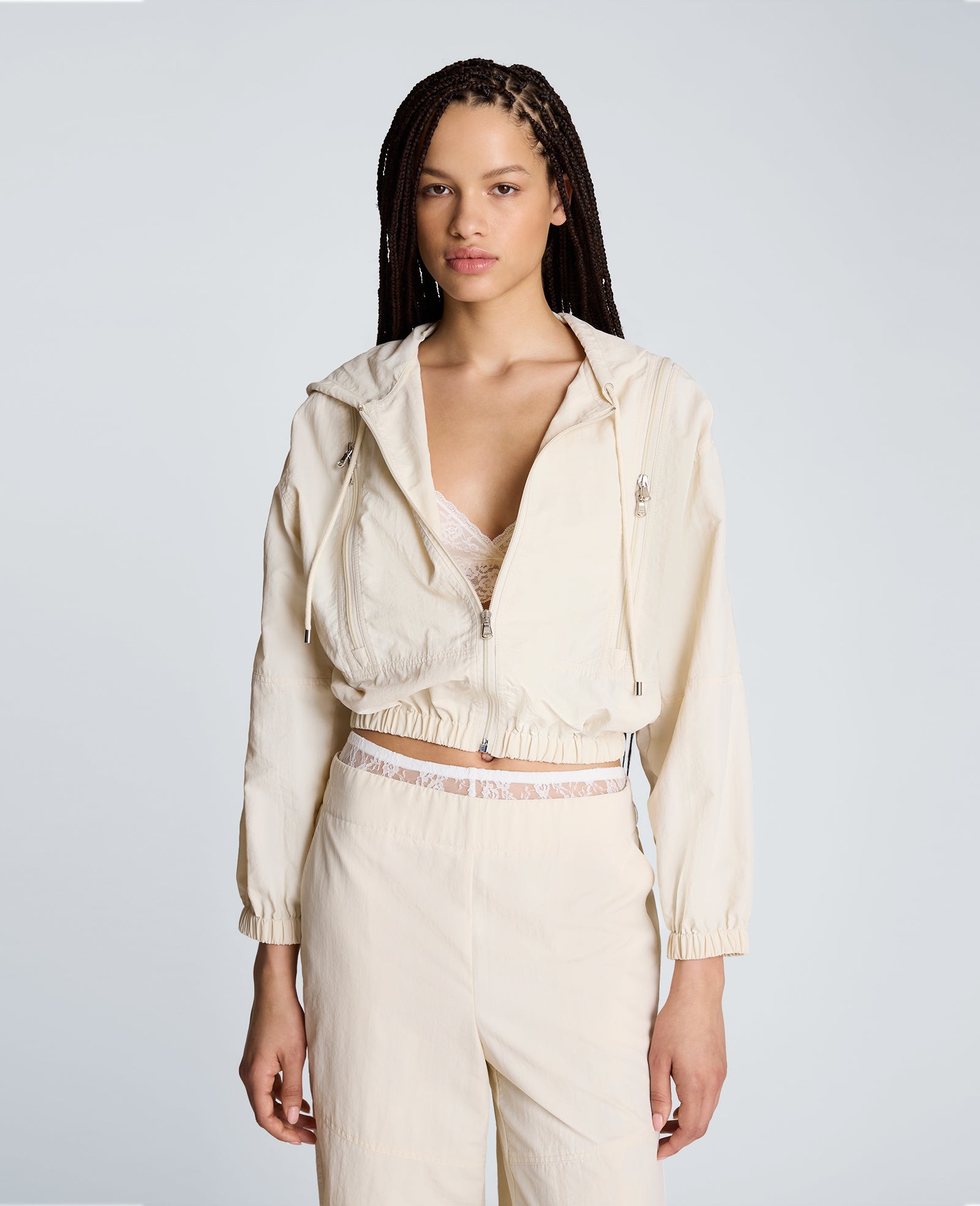 Kenneth Cole Reaction Clothing Zip Shoulder Hoodie felpa con zip Oyster