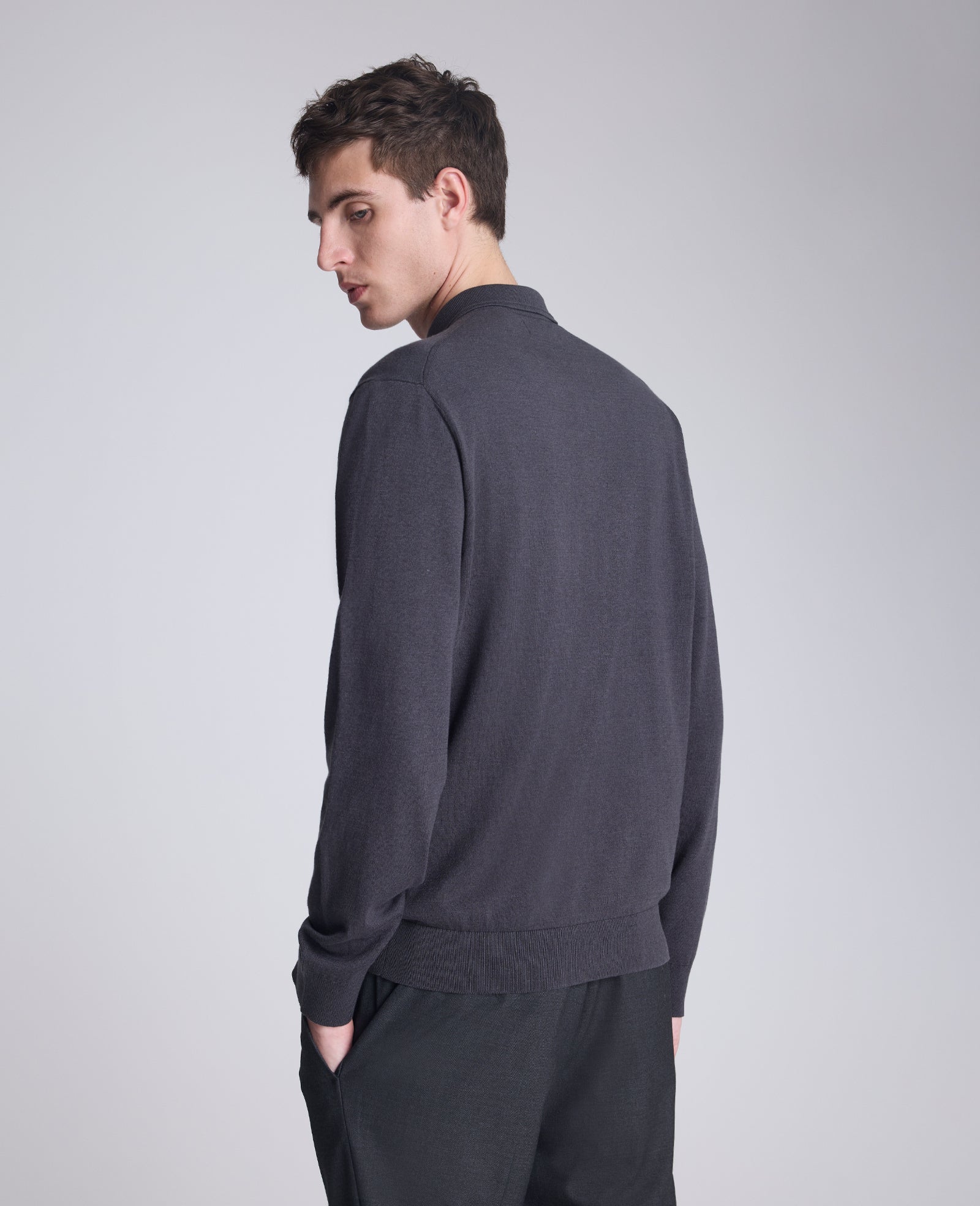 Kenneth Cole Reaction Clothing Long Sleeve Button Sweater Polo polo manica lunga grigio
