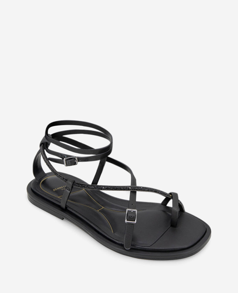 Kenneth Cole Reaction Paros Leather Beaded Sandal sandali neri in pelle