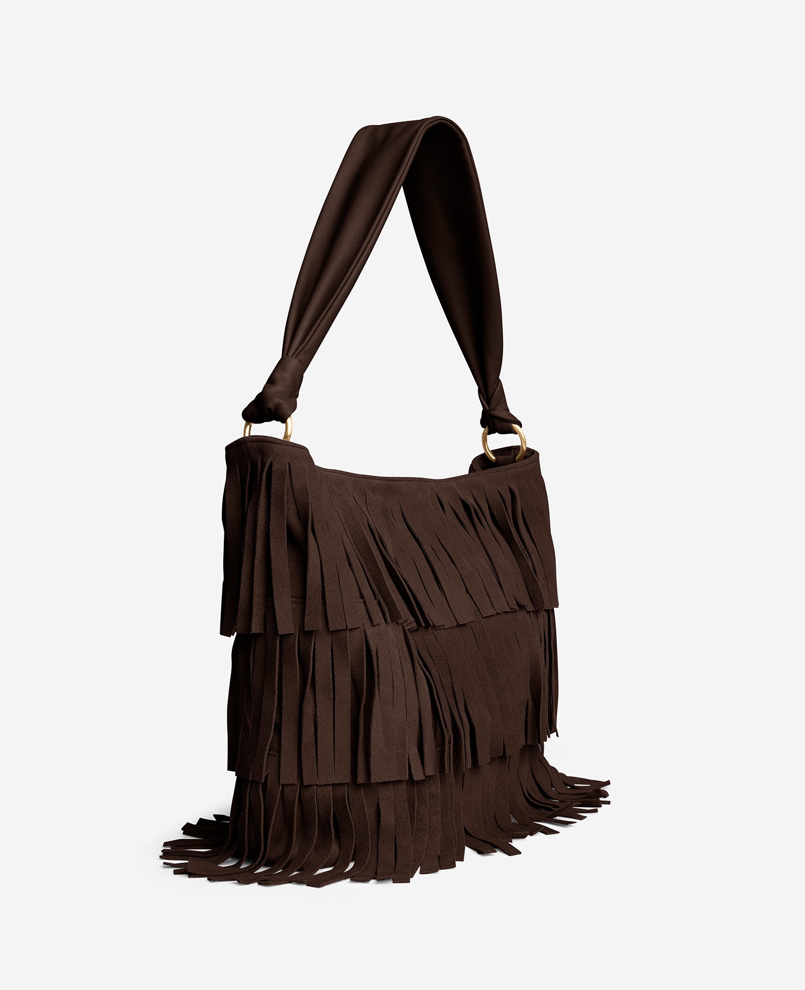 Kenneth Cole Reaction Bags Fringe Slouch Hobo Bag borsa Dark Brown in camoscio