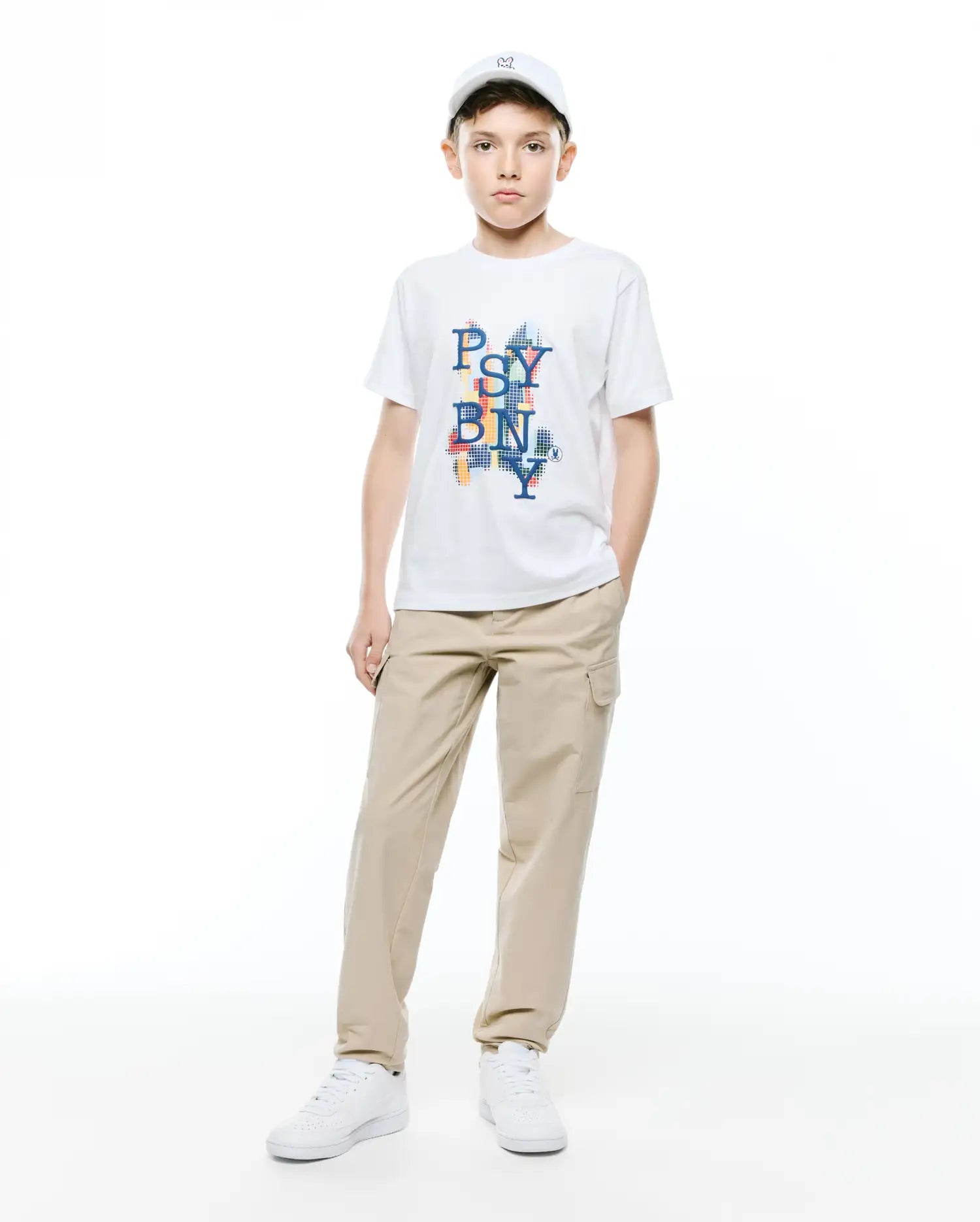 Psycho Bunny Kids Tees Kids Wes Graphic Tee maglietta bianca in cotone Pima