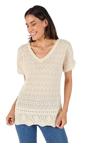 Damart Prêt-à-porter Maglione a maglia a punta da donna marrone ecru 38-40 in cotone