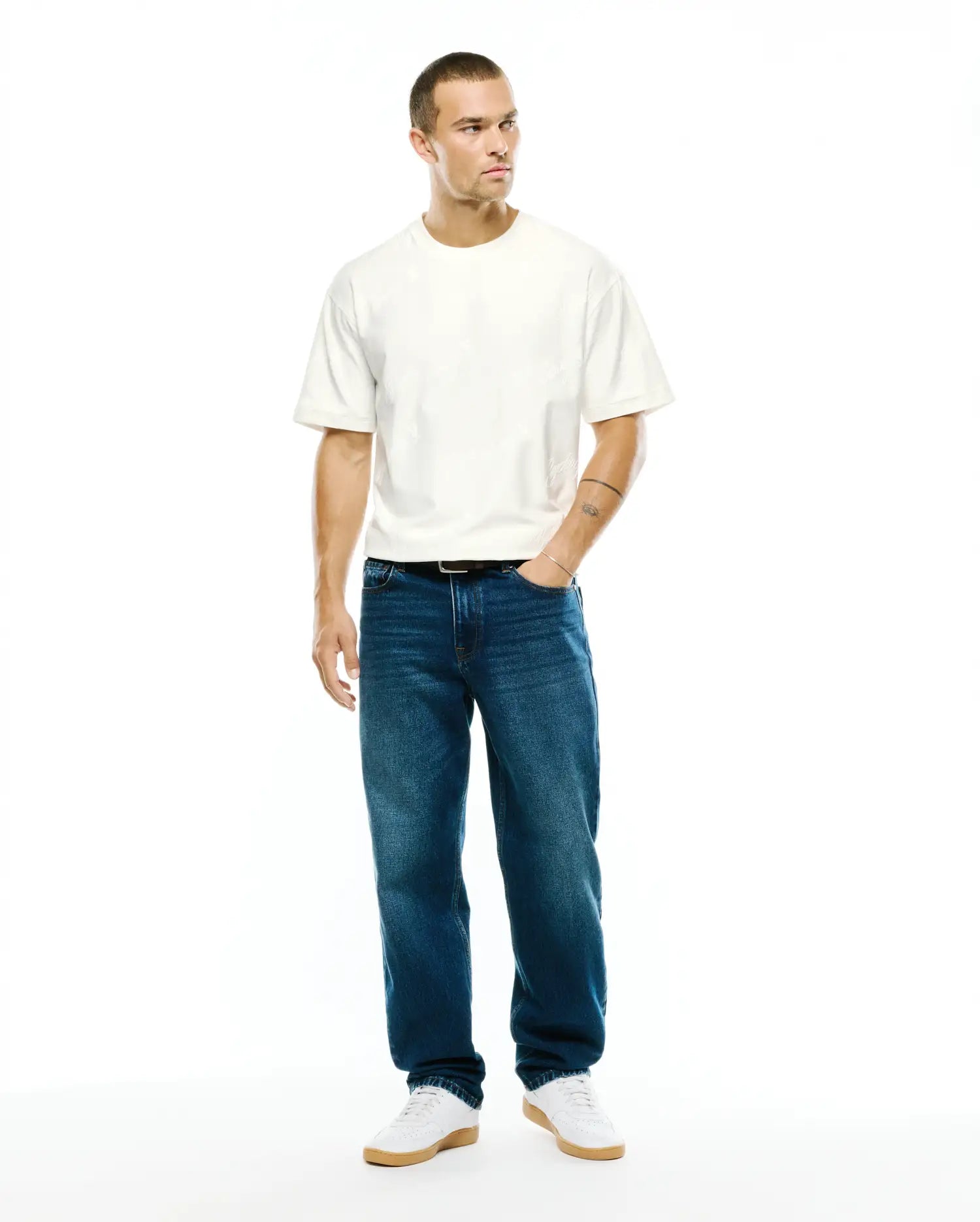 Psycho Bunny Men's Tees MENS LENNY RELAXED JACQUARD TEE MT0200441 t-shirt ecru