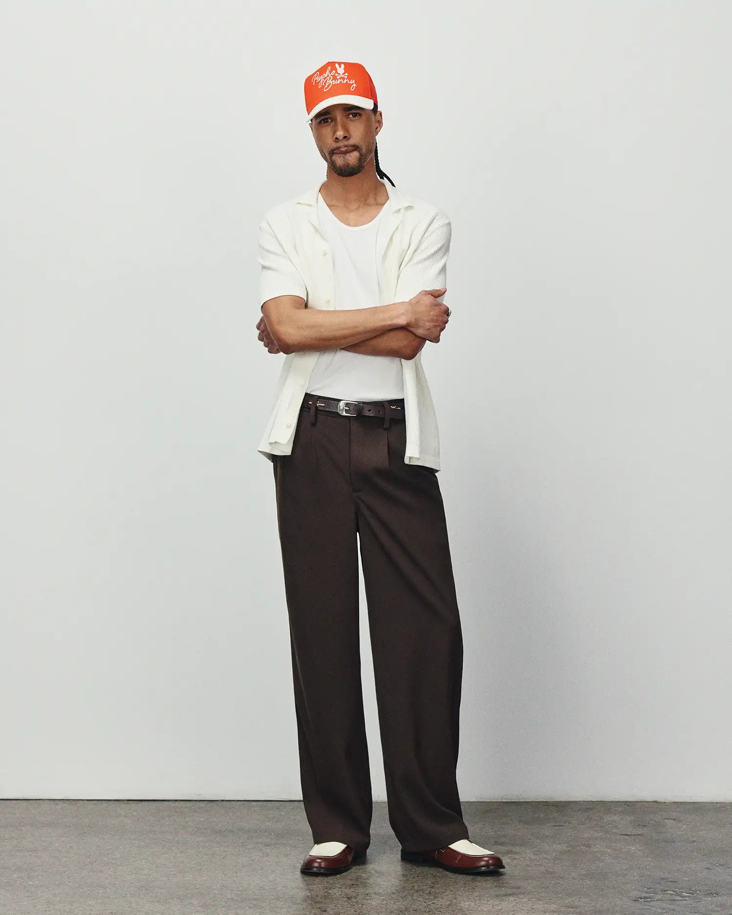 Psycho Bunny Men's Shirts Yann Knit Camp Shirt camicia ecru in cotone