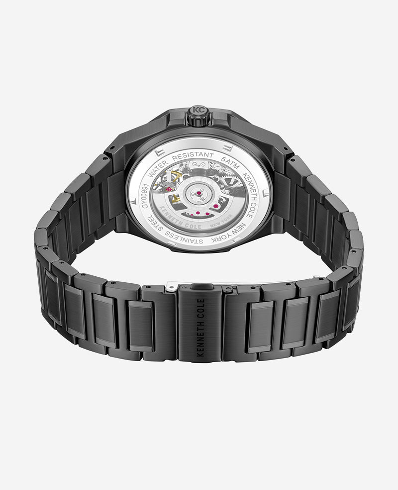 Kenneth Cole Reaction Watches Skeleton Automatic Black Rose Gold Stainless Steel Bracelet Watch orologio automatico nero