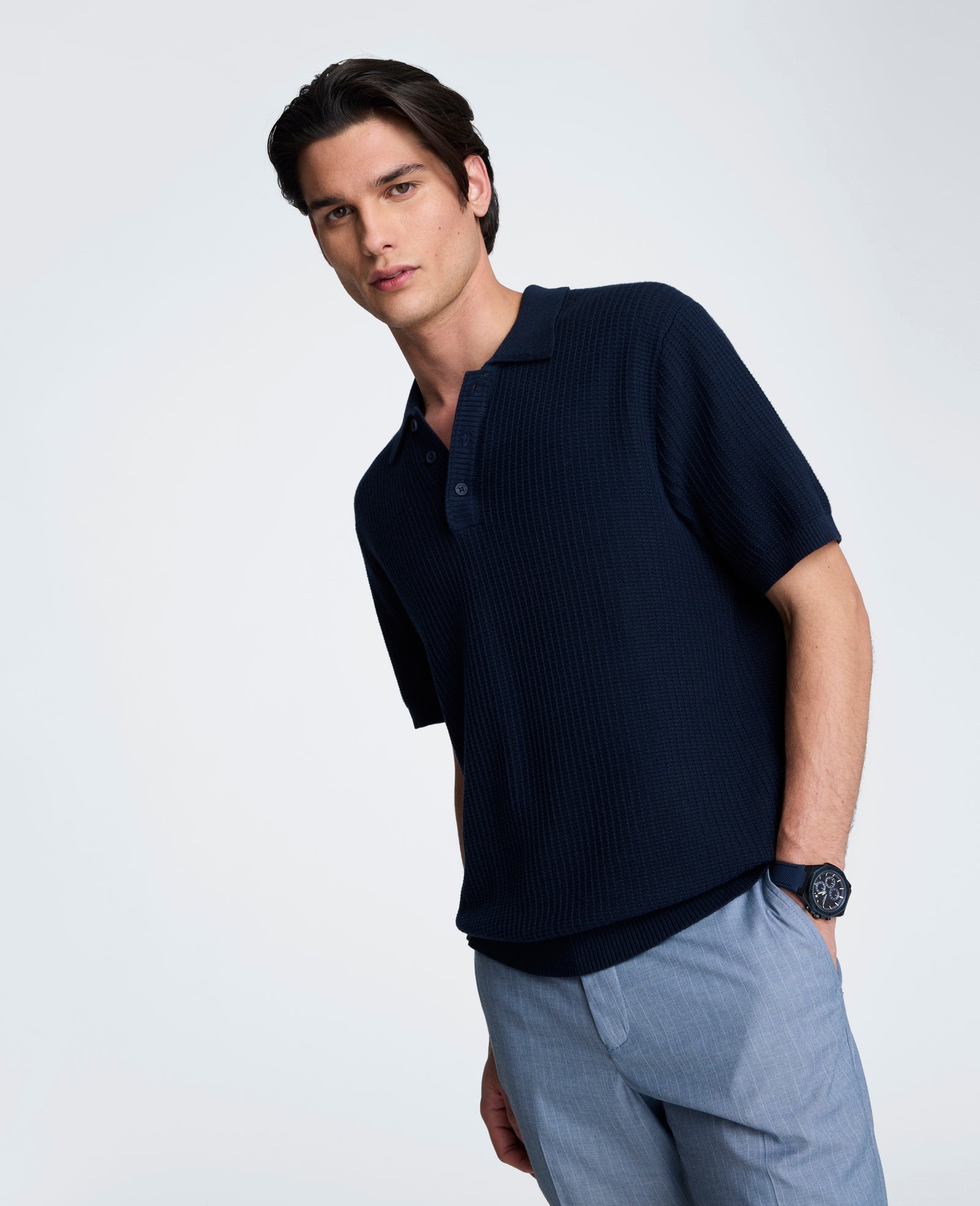 Kenneth Cole Reaction Clothing Sweater Polo polo navy S–XXL in cotone