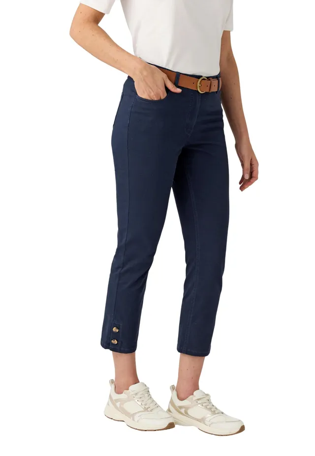 Damart Prêt-à-porter Pantaloni 7/8° fantasia con bottoni Pantaloni Beige in cotone