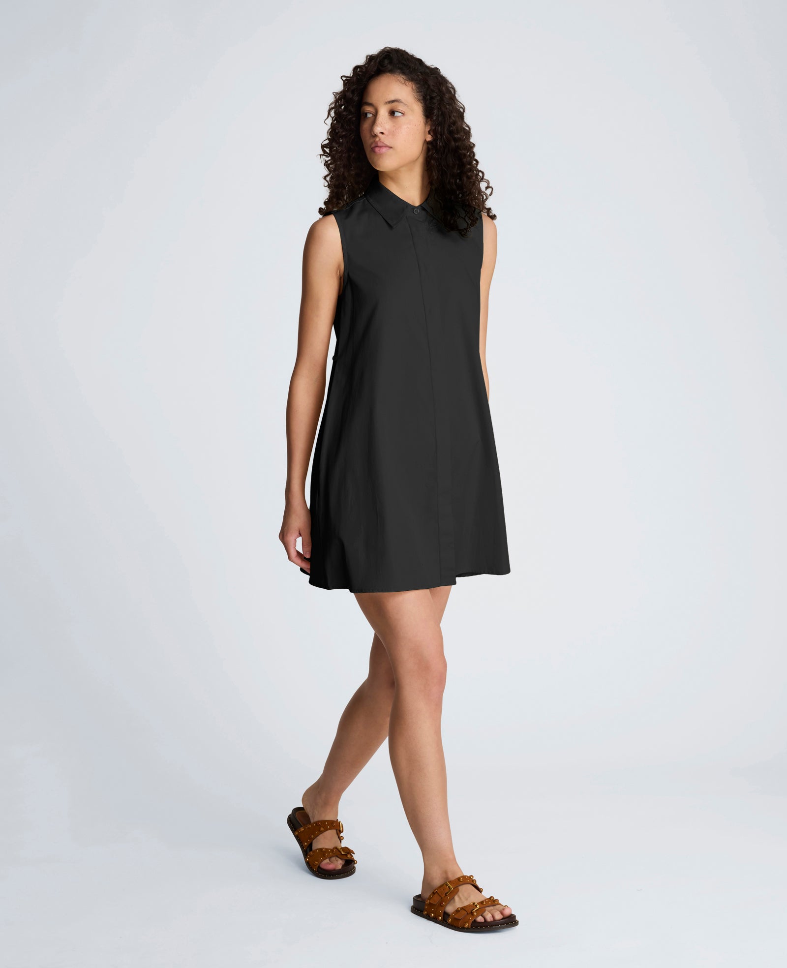 Kenneth Cole Reaction Clothing Cotton Poplin abito mini chemisier nero