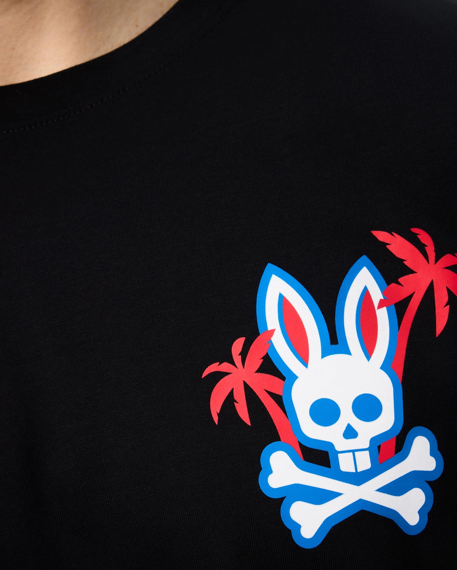 Psycho Bunny Men's Tees Los Angeles City Tee B6U861A2PC T-shirt nera in cotone Pima