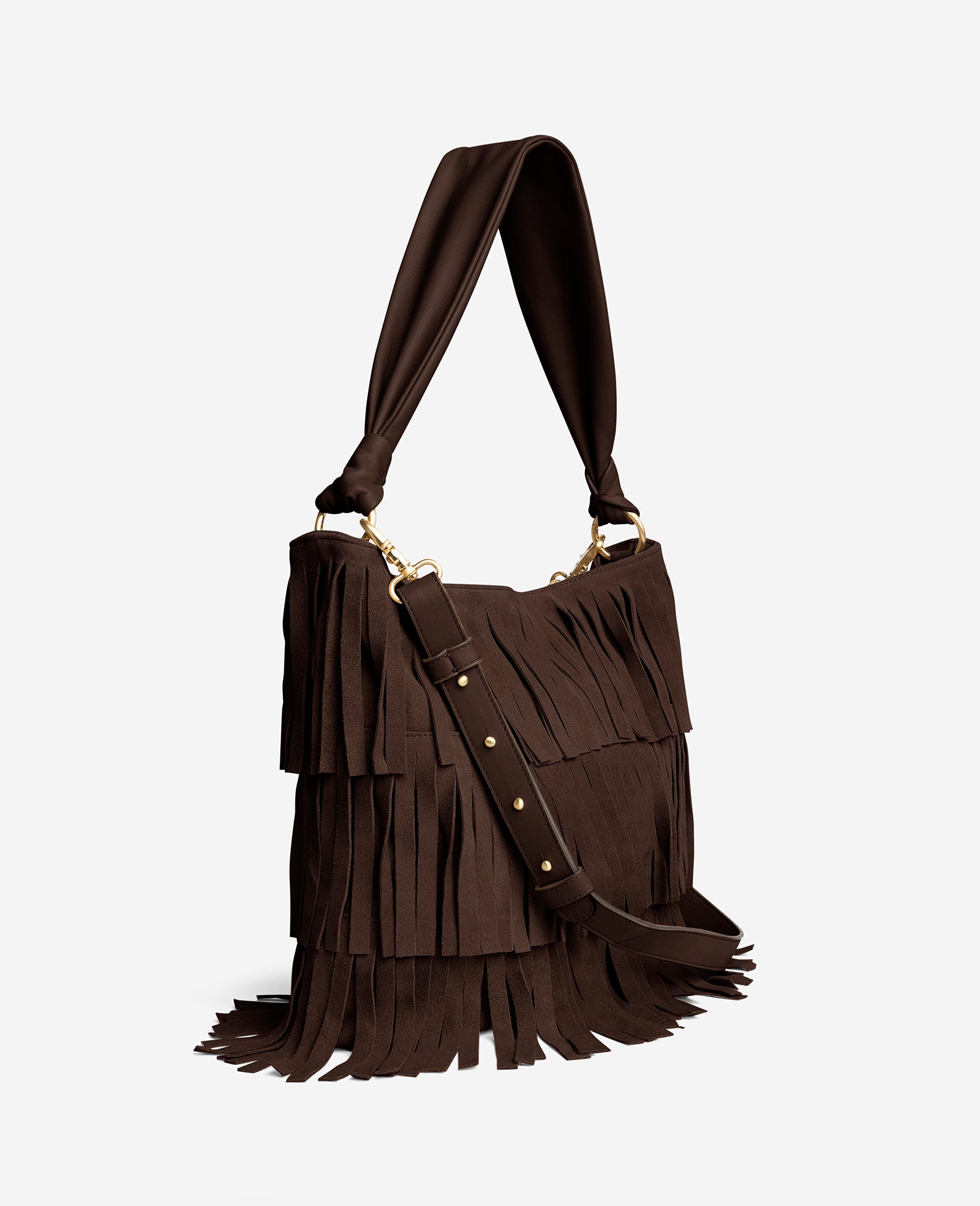 Kenneth Cole Reaction Bags Fringe Slouch Hobo Bag borsa Dark Brown in camoscio