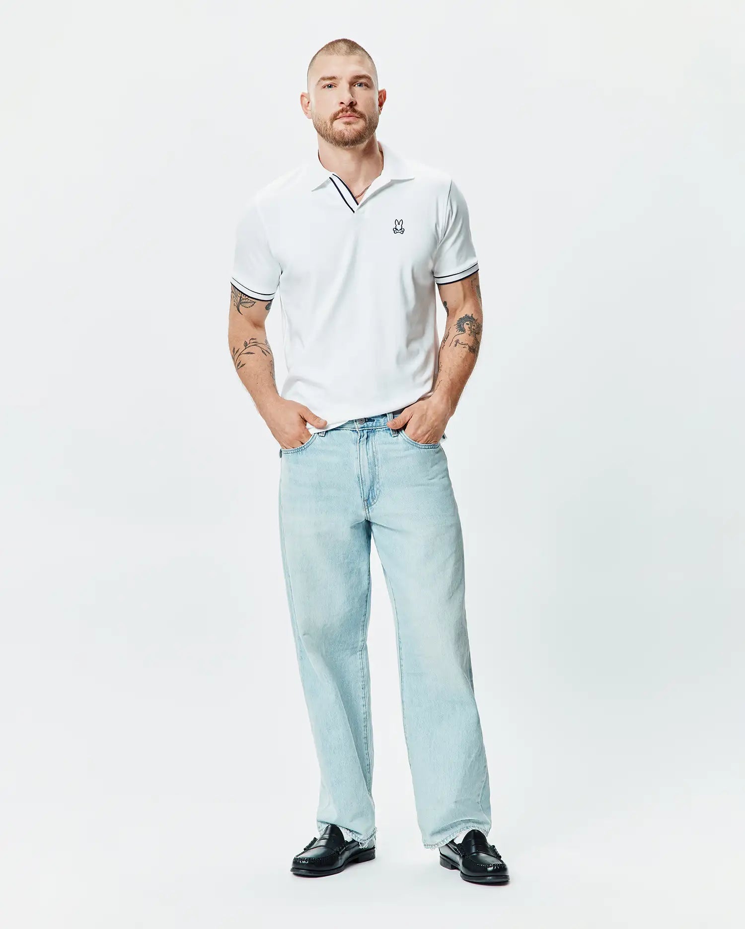 Psycho Bunny Men's Polos MENS NASSER POLO - MT0100301 polo bianca in cotone Pima