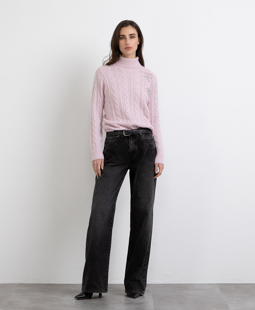 Markup Donna Maglieria Dolcevita treccia in filo paillettes maglia
