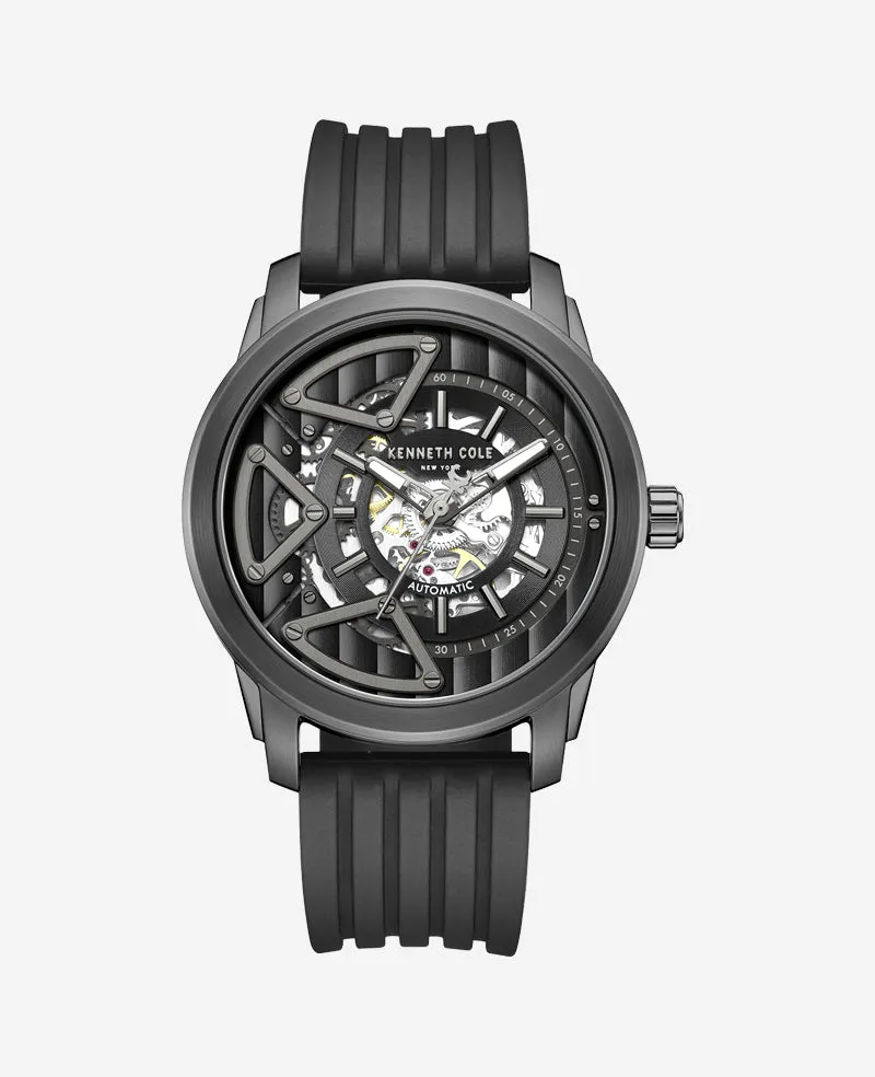 Kenneth Cole Reaction Watches Skeleton Automatic Silicone Watch orologio nero automatico