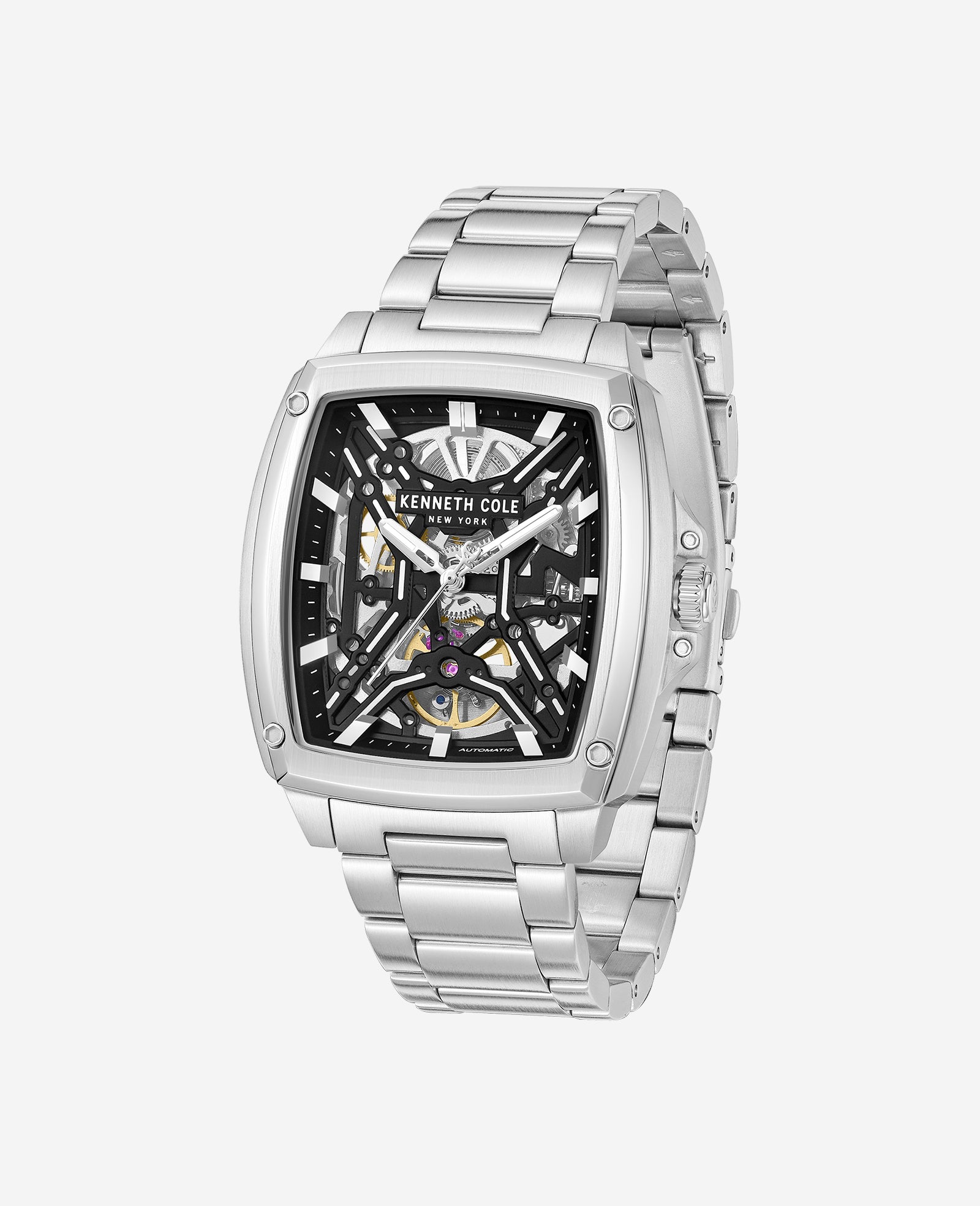 Kenneth Cole Reaction Skeleton Automatic Bracelet Watch orologio argento automatico