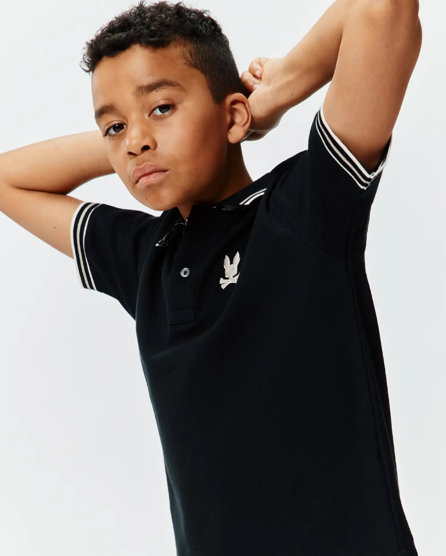 Psycho Bunny Kids Polo Shirts Brad Pique Polo KT0100103 polo nera in cotone Pima