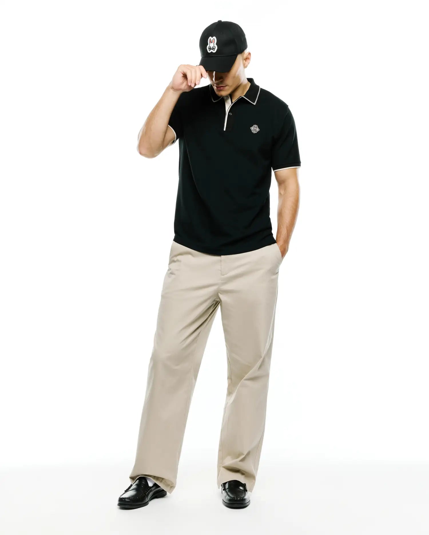 Psycho Bunny Men's Polos Robin Pima Piqué polo uomo nera vestibilità regular