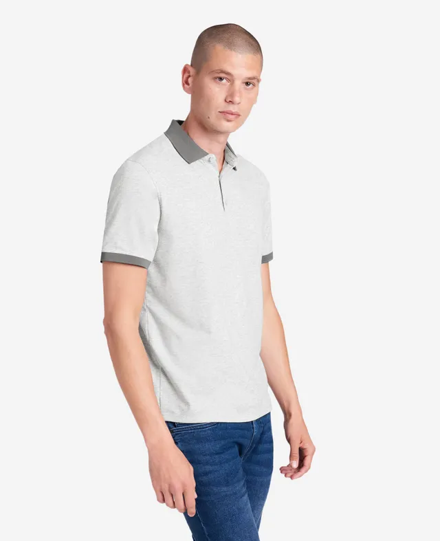 Kenneth Cole Reaction Clothing Colorblock Collar Solid Short Sleeve Polo polo uomo grigia elasticizzata