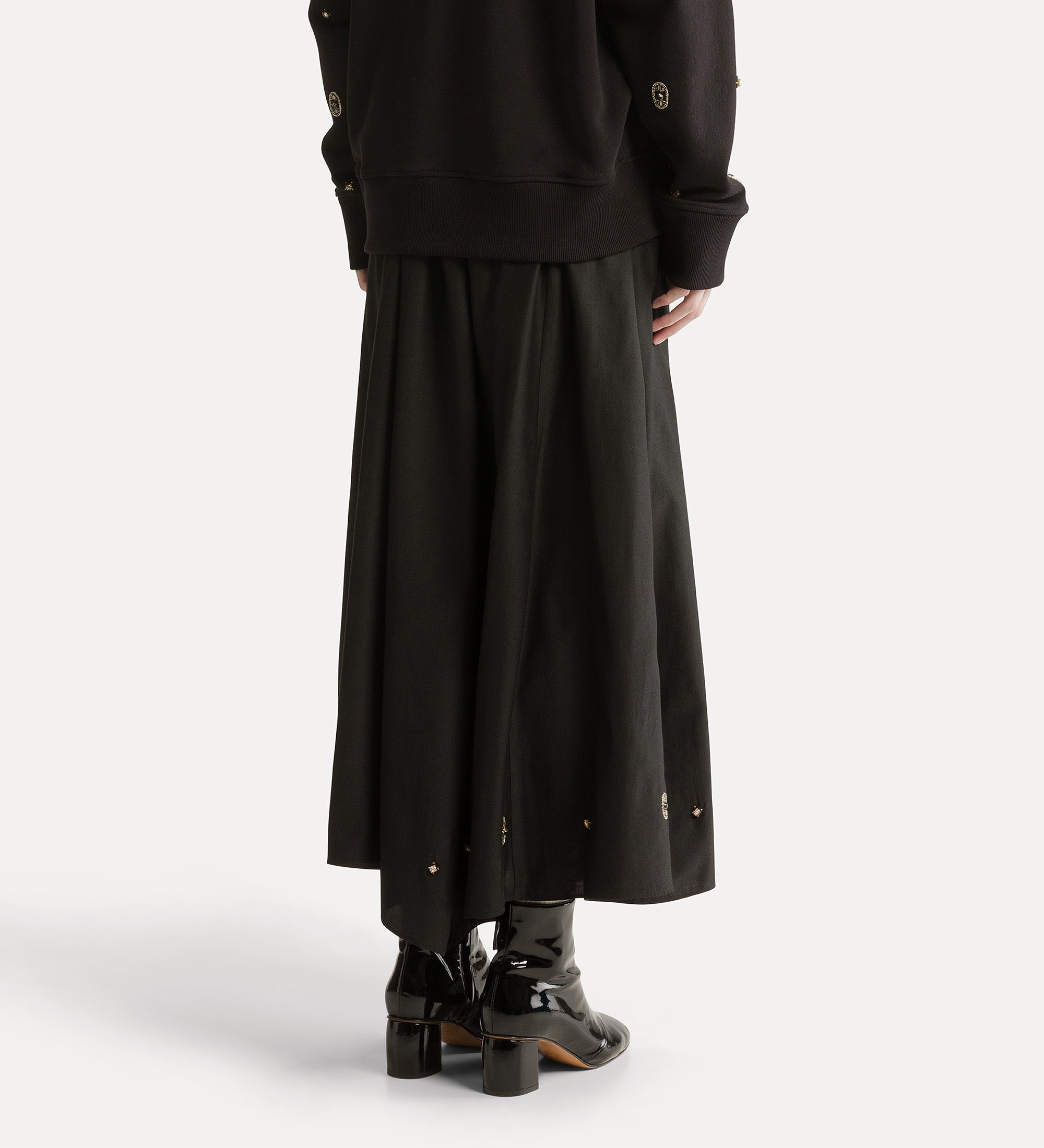 Forte gonne Full Twill Skirt with “Le Club” Embroidery gonna nera ricamata