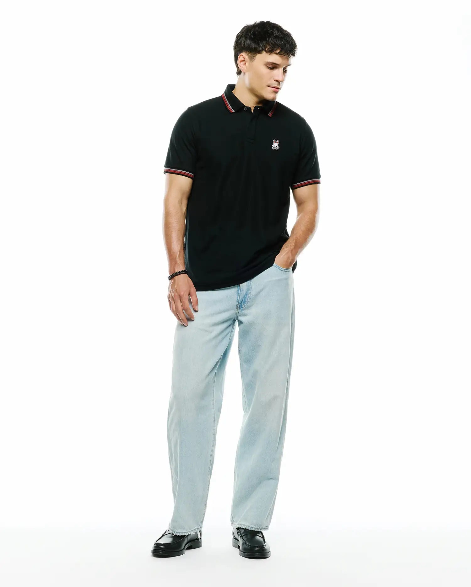 Psycho Bunny Men's Polos Jaydon Pima Piqué Polo polo nera 001 Black