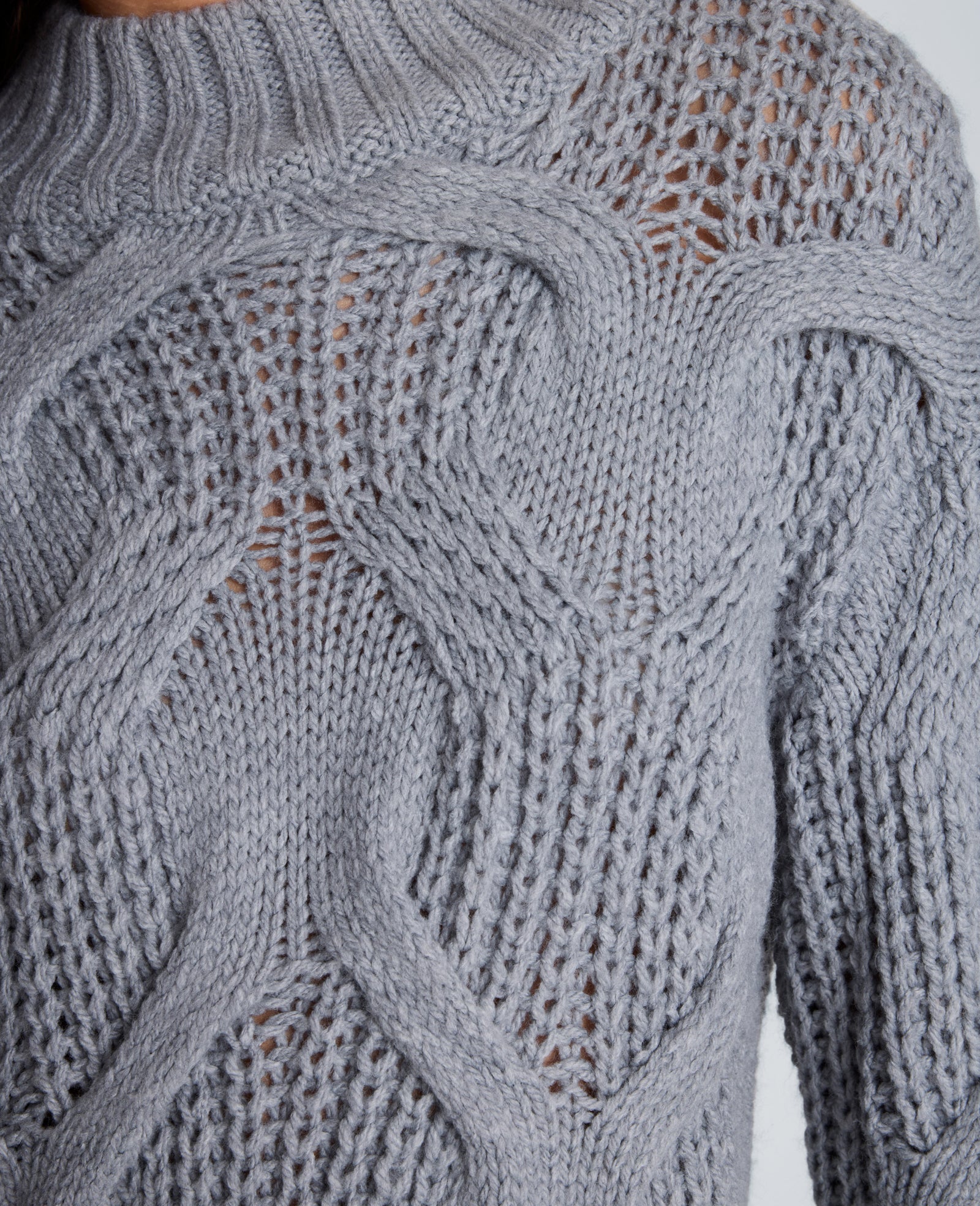 Kenneth Cole Reaction Clothing Oversized Cable Mock Neck Sweater maglione grigio XS