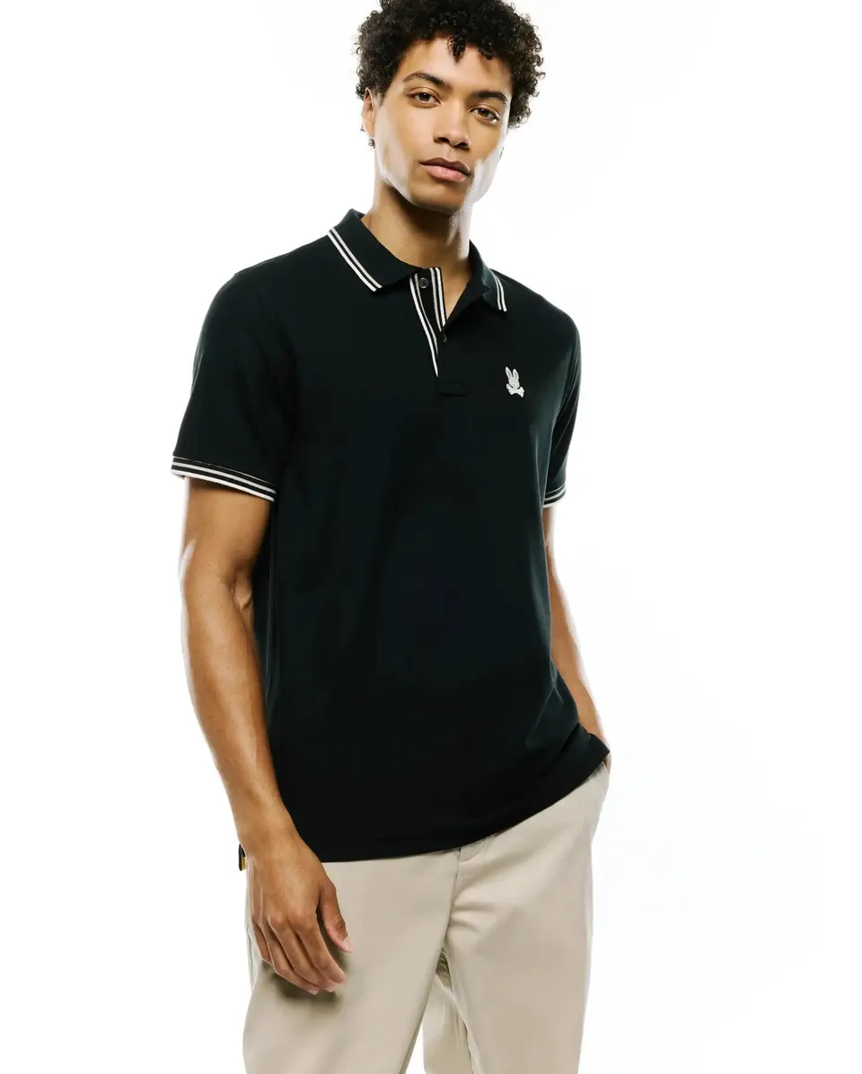 Psycho Bunny Men's Polos Atley polo piqué nero in cotone Pima
