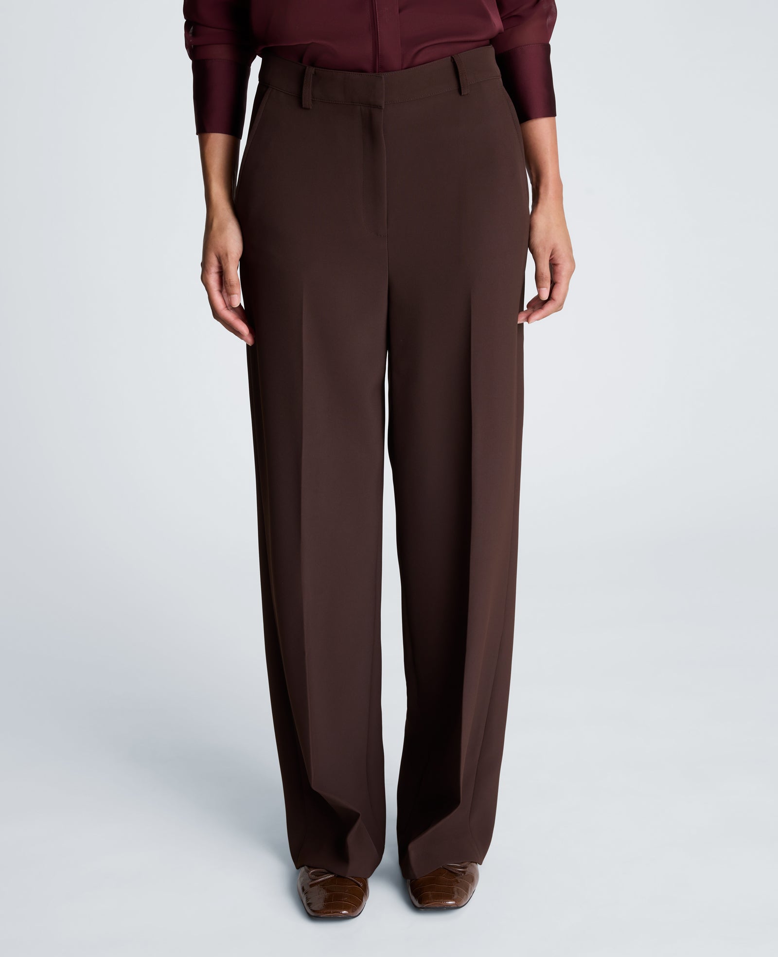 Kenneth Cole Reaction Clothing Fly Front High Rise Wide Leg Pants with Slash Pocket pantaloni Medium Bark vita alta