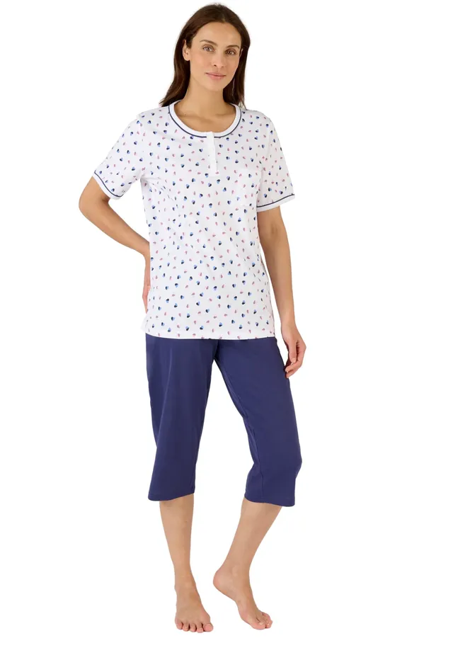 Damart Homewear Pyjacourt puro cotone pettinato XS blu marino